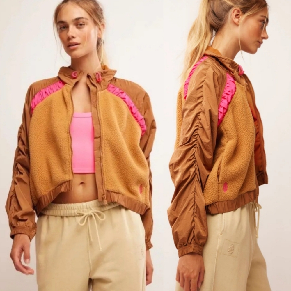 NWOT Free People Movement Amelia Zip Up Fleece in  Camel Malibu
